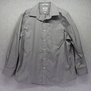 Eagle Shirtmakers Shirt Mens 16.5 32/33 Slim Fit Button Gray Striped Long Sleeve